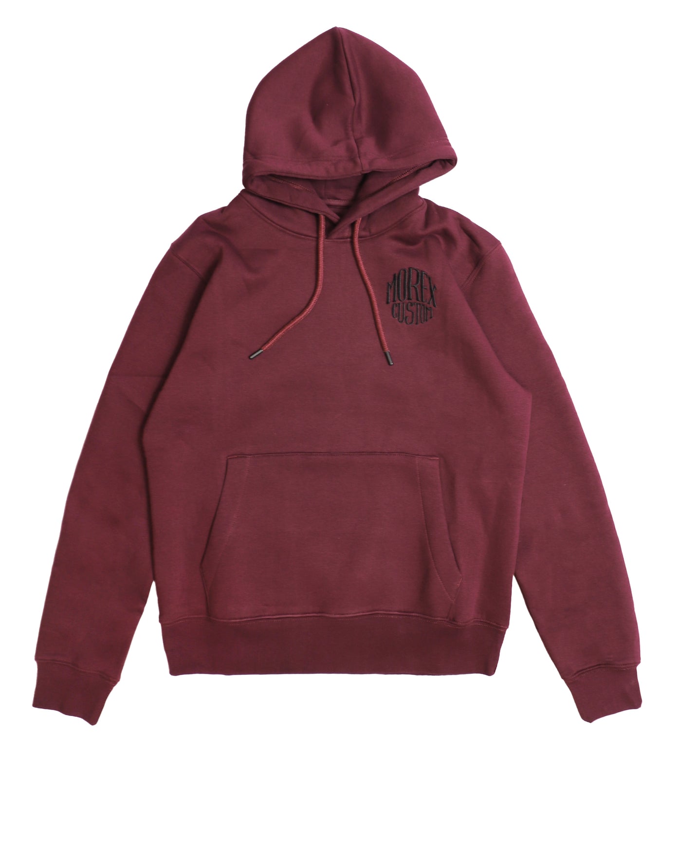 Hoodie noir Morex Custom – Rex – logo blanc circulaire poitrine – style lifestyle