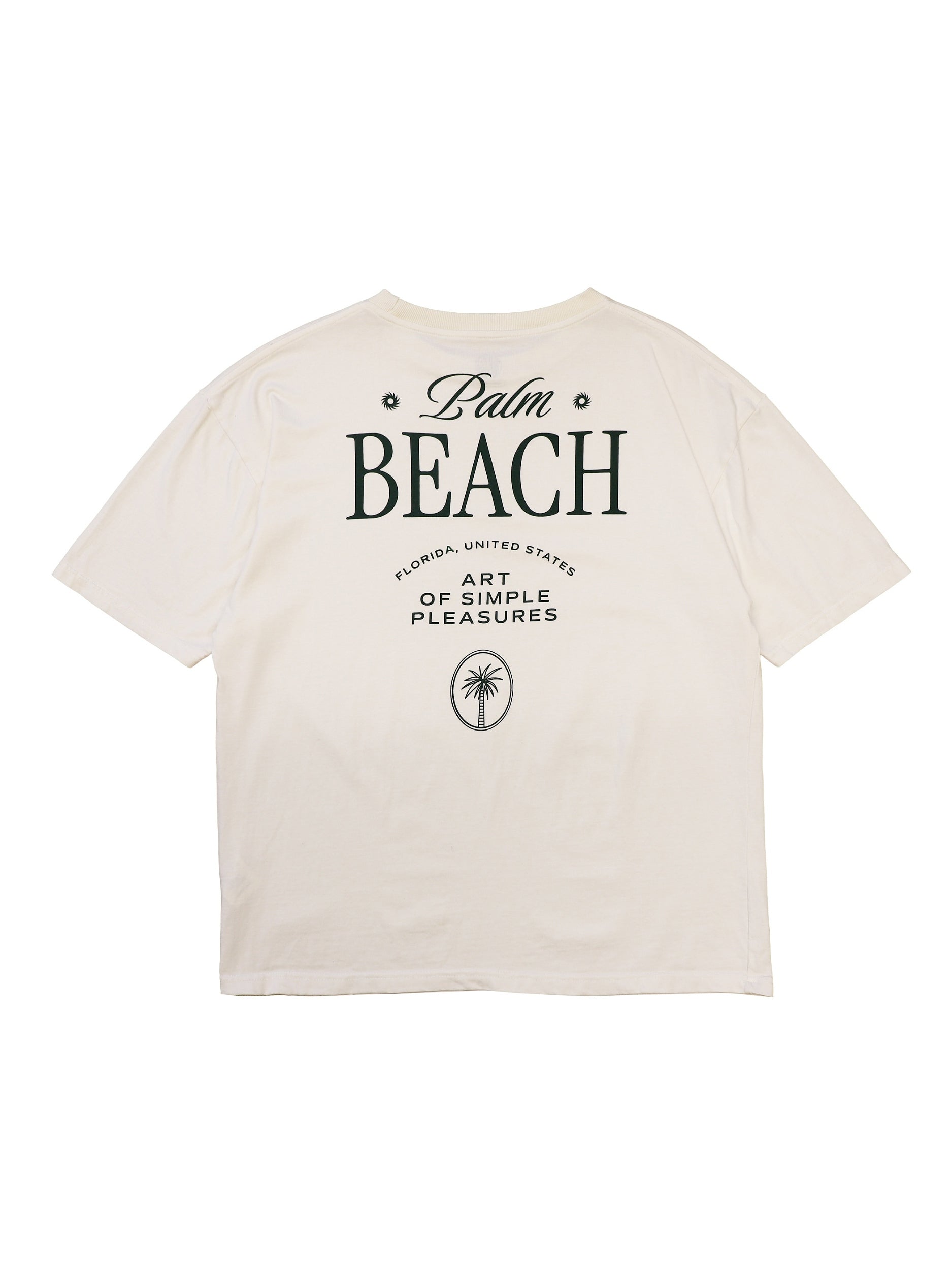 T-shirt lifestyle blanc de la marque Morex Custom avec impression graphique vintage Palm Beach au dos.