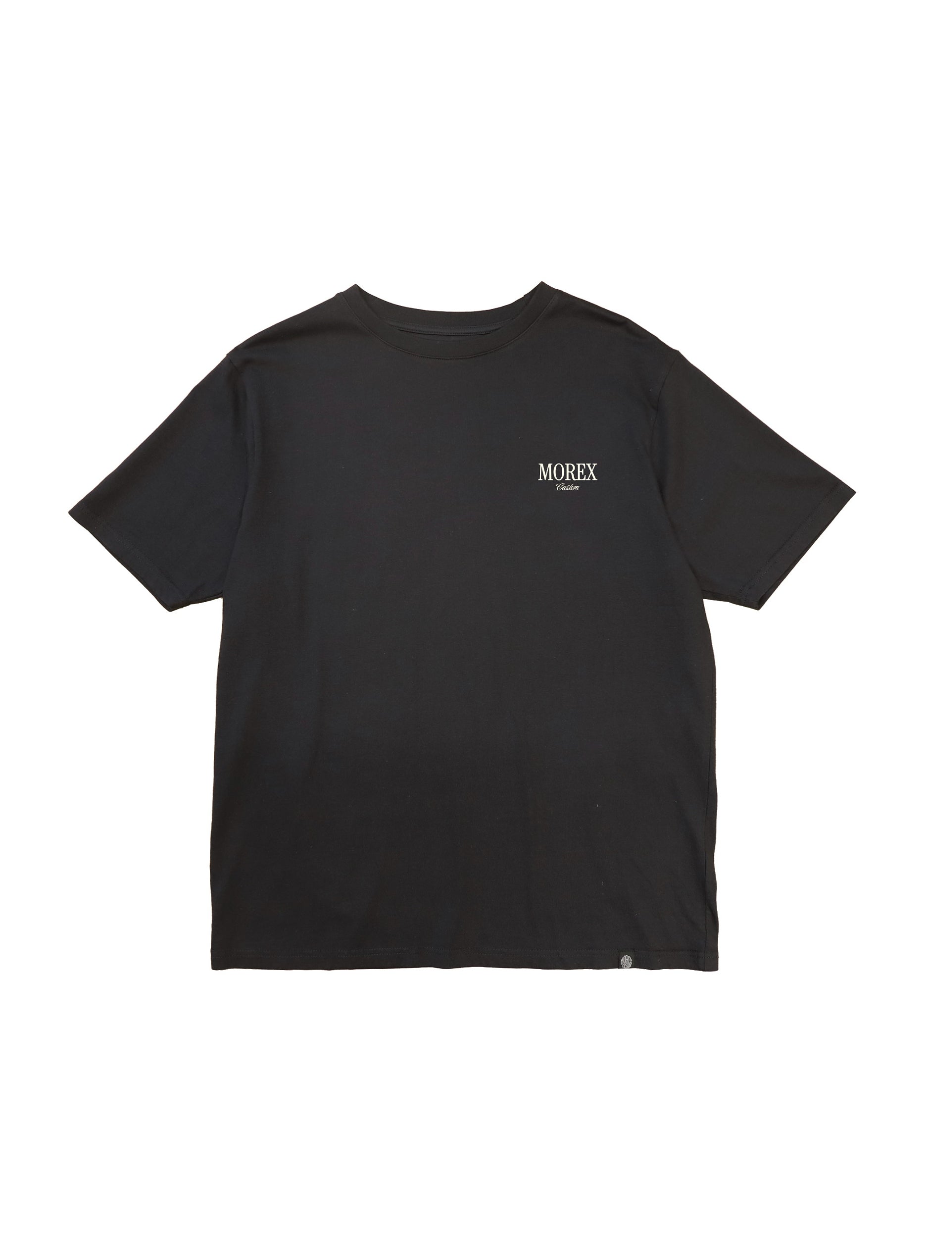 T-shirt noir à manches courtes Morex Custom avec petit logo blanc sur la poitrine, style lifestyle et custom culture.