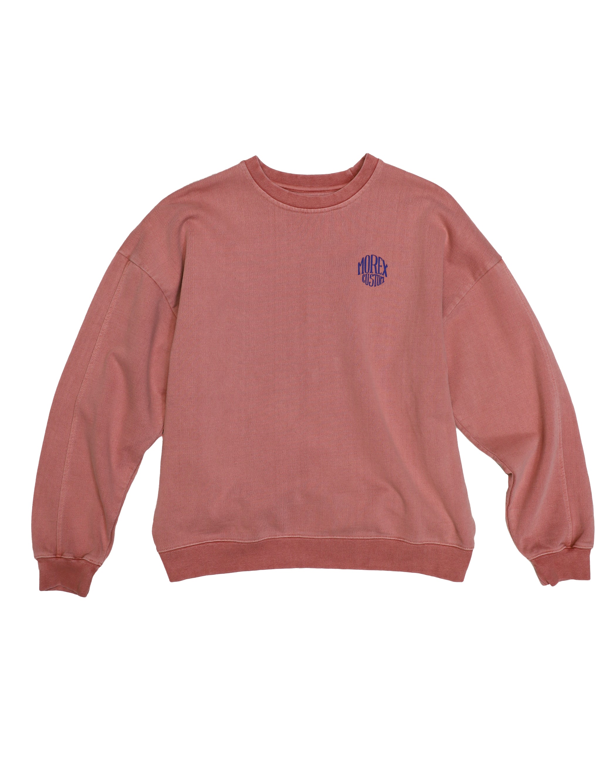 Sweat oversize en coton Heavy Terry 460GSM, teinture vintage rose délavé, coupe inspirée des années 80 avec épaules tombantes, manches amples et logo 'Designed to Ride' imprimé sur le cœur et dans le dos