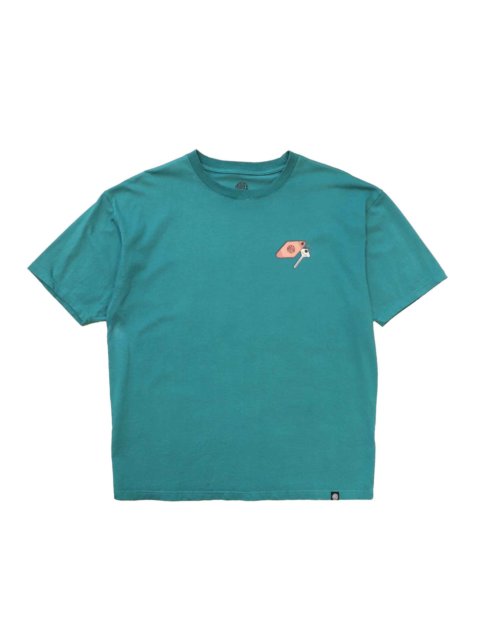 T-shirt Morex Custom de couleur bleu turquoise avec un petit motif graphique sur la poitrine, coupe classique lifestyle pour homme.